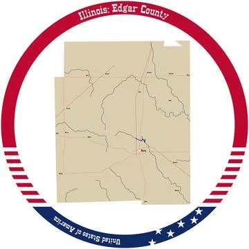 Map of Edgar County in Illinois, USA arranged in a circle. 库存插图
