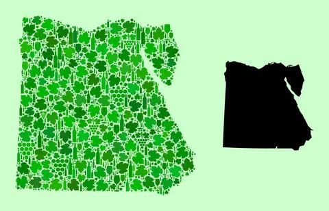 Map of Egypt - Collage of Wine and Grapes Stock Illustration