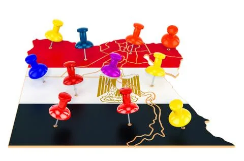 Map of Egypt with colored push pins, 3D rendering Stock Illustration