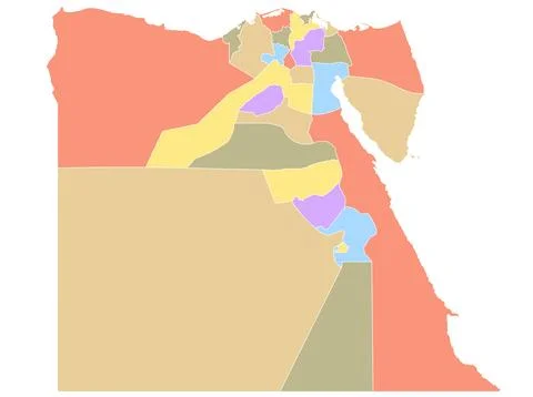 Map of Egypt by region in different colors. Stock Illustration