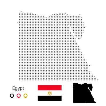 Map of Egypt vector dotted with flag and pin Stock Illustration