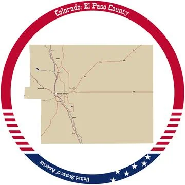 Map of El Paso County in Colorado, USA arranged in a circle. Stock Illustration