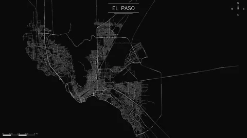 Map of El Paso, Texas, complex city layout with flowing lights on the streets Stock Footage 346772315
