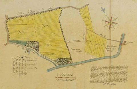 Map of eleven plots of construction and pasture and orchard, located betwe... Fotos de archivo
