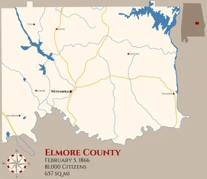 Map of Elmore County in Alabama Stock Illustration