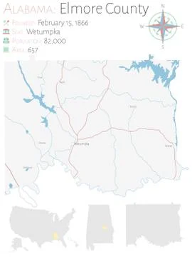 Map of Elmore County in Alabama Stock Illustration