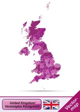 Map of england with borders in violet Stock Illustration