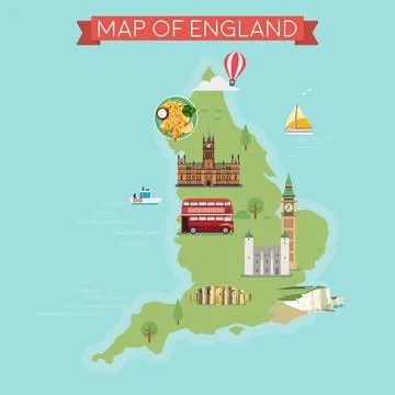 Map of England. Stock Illustration