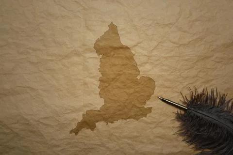 Map of england on a old paper background with old pen Stock Photos