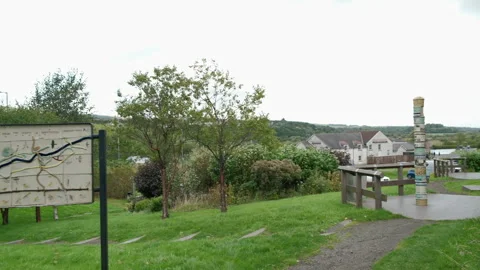 Map on the entrance to Auchinstarry Marina, Forth and Clyde Canal, Scotland Stock Footage 303380058