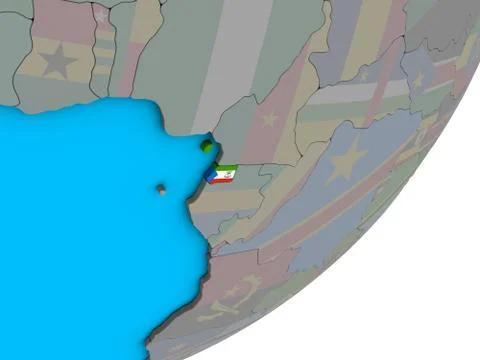 Map of Equatorial Guinea with flag on globe Stock Illustration