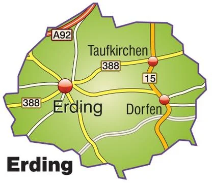 Map of erding with highways Stock Illustration