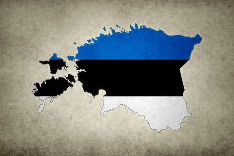 Map of Estonia with its flag on a paper Stock Illustration