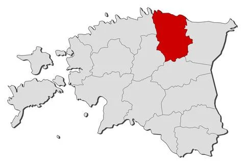 Map of Estonia, Lääne-Viru highlighted Political map of Estonia with the s. Stock Photos