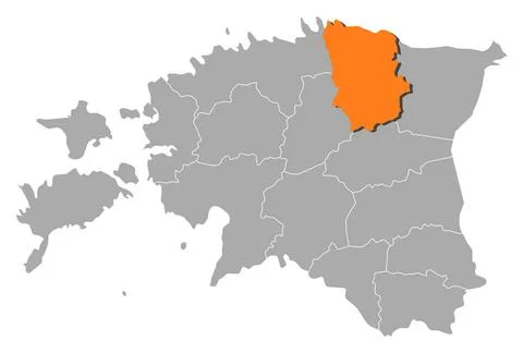 Map of Estonia, Lääne-Viru highlighted Political map of Estonia with the s. Stock Photos