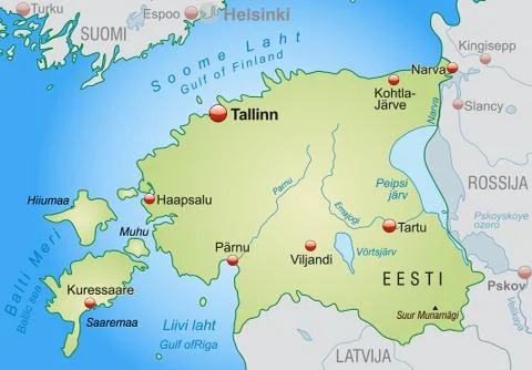 Map of estonia as an overview map in pastel green Stock Illustration