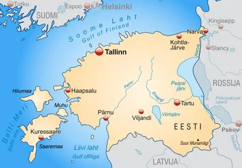 Map of estonia as an overview map in pastel orange Stock Illustration