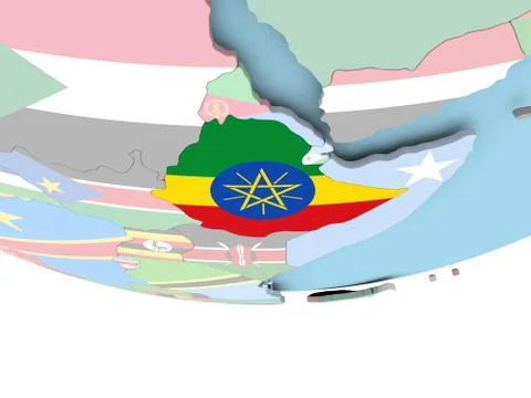Map of Ethiopia with flag on globe Stock-Illustration
