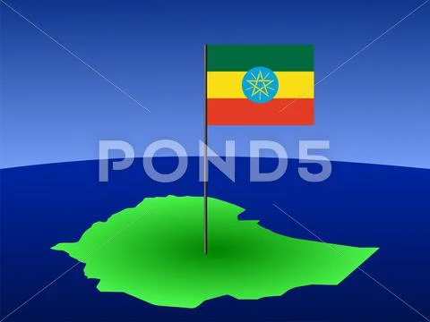 Map of ethiopia with flag Stock Illustration