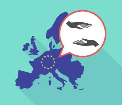 Map of the EU map with  two hands giving and receiving  or protecting Stock-Illustration