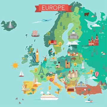 Map of Europe with countries names Stock Illustration