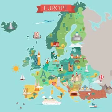 Map of Europe with countries names Stock Illustration