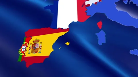 Map of Europe with Flags Stock Footage 68027231