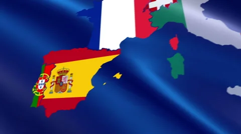 Map of Europe with Flags Stock Footage 68027274