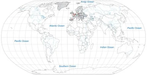 Map of europe with main cities in gray Stock Illustration