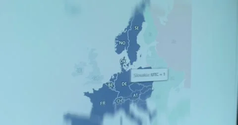 Map of Europe with a pop up indicating the time zone for each country Stock Footage 321757828