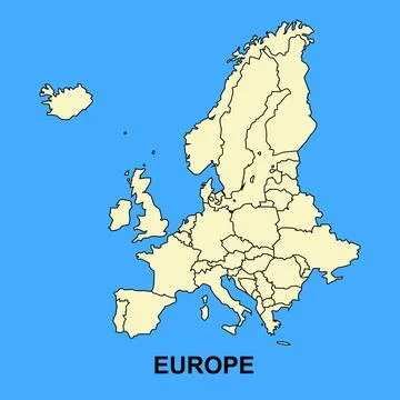 Map of Europe showcasing all countries with clear boundaries and labels. Stock Illustration