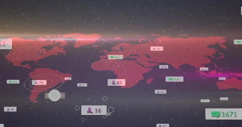 Map fading starting data label popping hovering pointer rings pulsing glow Video stock 311049014