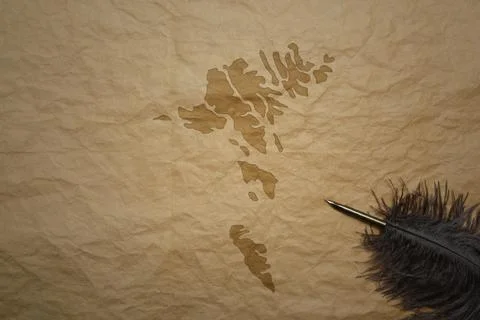Map of faroe islands on a old paper background with old pen Stock Photos