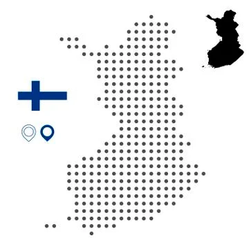 Map of Finlad vector dotted with flag and map marker Stock Illustration