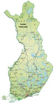 Map of finland with highways Stock Illustration