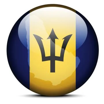 Map on flag button of Barbados 스톡 일러스트