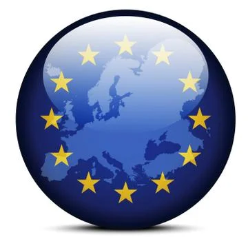 Map on flag button of Continent of Europe Stock Illustration