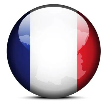 Map on flag button of French Republic, France Stock Illustration