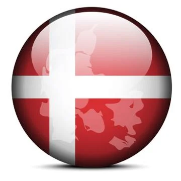 Map on flag button of Kingdom of Denmark Stock Illustration