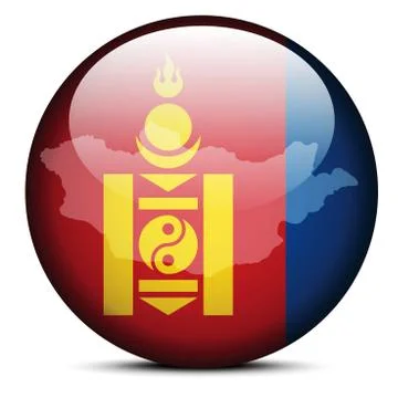 Map on flag button of Mongolia Stock Illustration