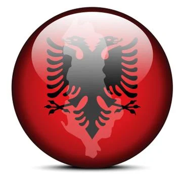 Map on flag button of Republic of Albania 스톡 일러스트