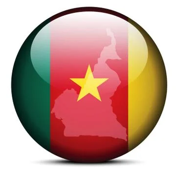 Map on flag button of Republic of Cameroon Stock Illustration