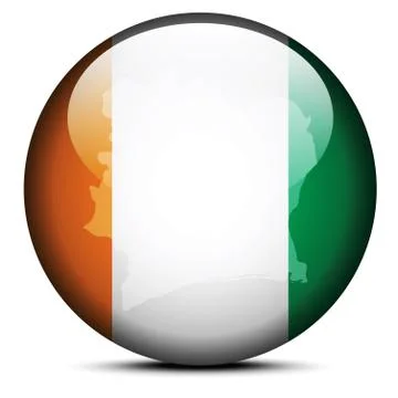 Map on flag button of Republic of Cote Divoire, Ivory Coast Stock Illustration