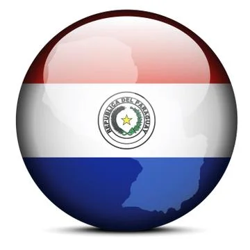 Map on flag button of Republic of Paraguay Stock Illustration