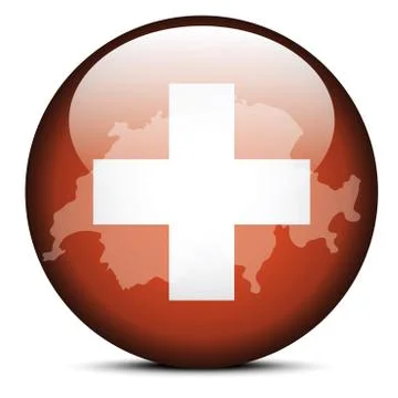Map on flag button of Switzerland, Swiss Confederation Stock Illustration