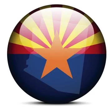 Map on flag button of USA Arizona State 스톡 일러스트