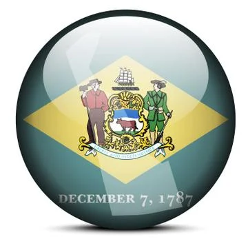 Map on flag button of USA Delaware State 스톡 일러스트