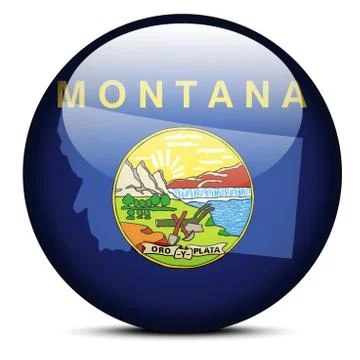 Map on flag button of USA Montana State 스톡 일러스트