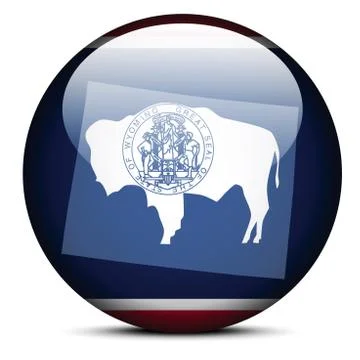 Map on flag button of USA Wyoming State 스톡 일러스트