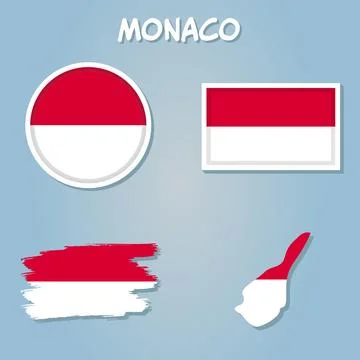 Map with flag of monaco with stroke and coat of arms vector editable flags .. Stock Illustration